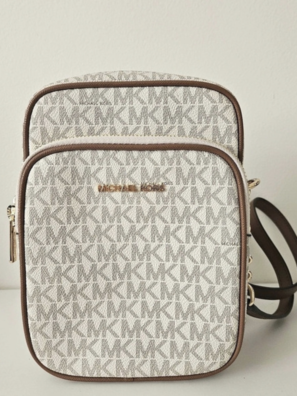 Michael Kors Jet Set Charm Small North South Flat Crossbody Monogram Crossbody